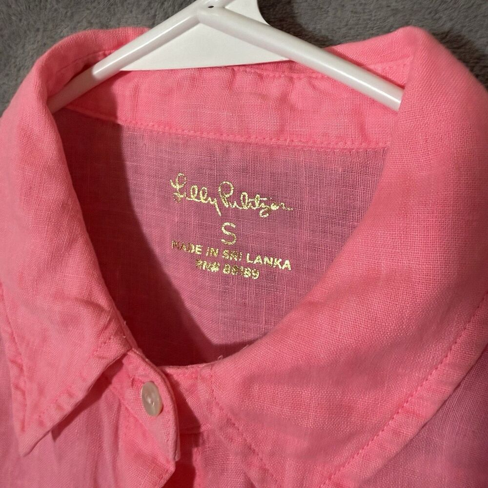 Lilly Pulitzer 100% Linen Shirt Pink S Long Sleeve Button Classic Resort Coastal - Picture 2 of 8